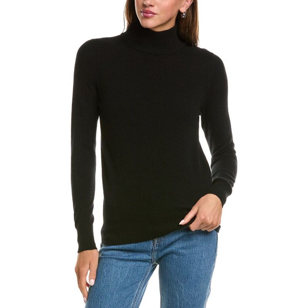 Incashmere Womens Basic Mock Neck 100% Cashmere Sweater, Black